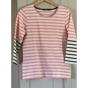 Markus Lupfer pink cream stripe, black white on sleeves, zips on sides, size S
